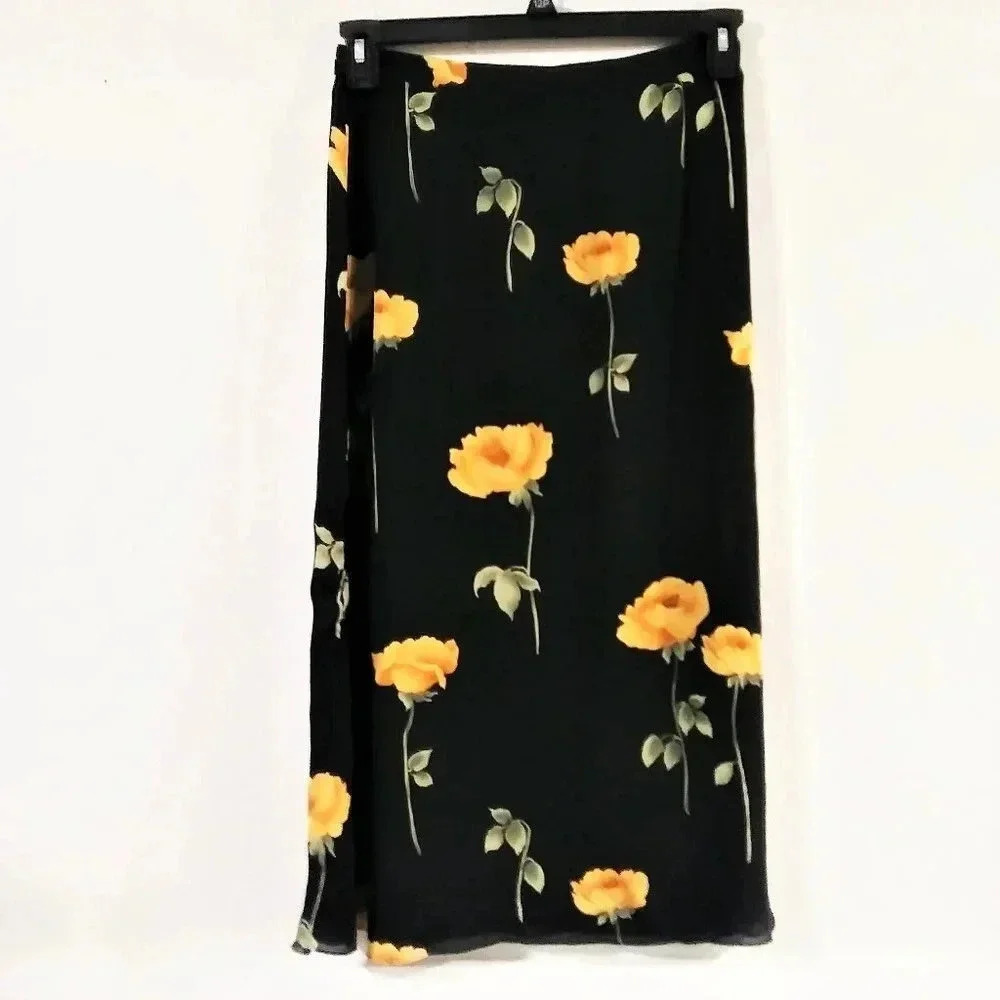Talbots Silk Black Floral Pencil Skirt NWT